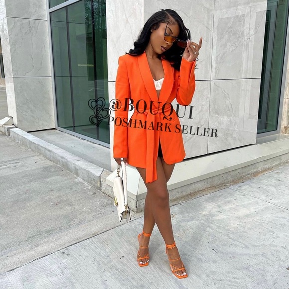 BLOGGERS FAV ZARA ORANGE BELTED TUXEDO COLLAR BLAZER - Picture 14 of 14